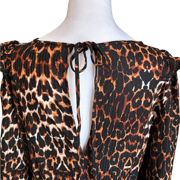 ASOS DESIGN Frill Front Long Sleeve Mini Smock Dress Leopard Print Size 12 - Picture 9 of 17